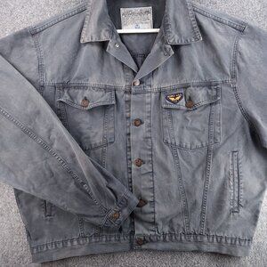 VTG Avirex Twill Jacket Italy 2XL Button Up Blue Equipment Type 8462 JRC 35AC